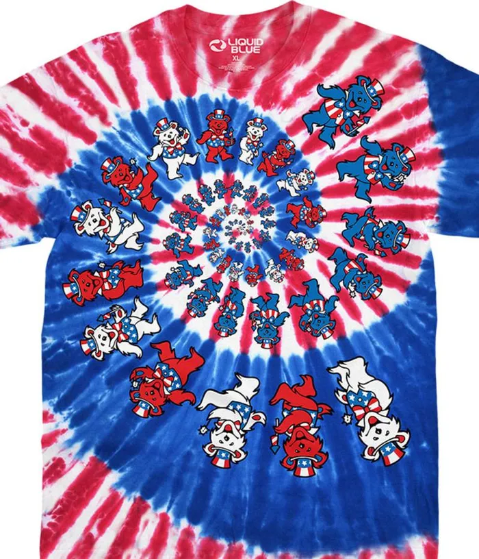 Liquid Blue TShirt Men Spiral Patriotic Bears TieDye TShirt