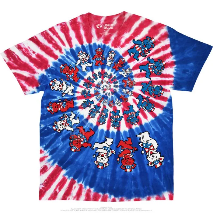 Liquid Blue TShirt Men Spiral Patriotic Bears TieDye TShirt