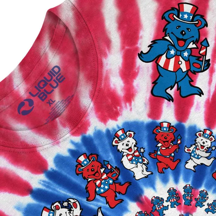 Liquid Blue TShirt Men Spiral Patriotic Bears TieDye TShirt