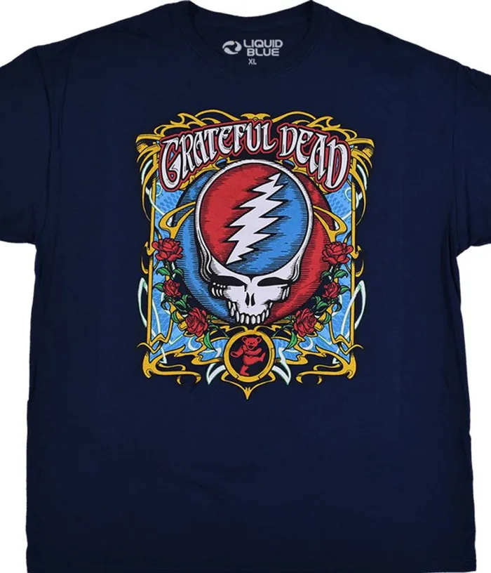 Liquid Blue TShirt Men Steal Your Roses Navy TShirt