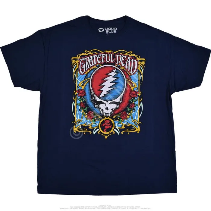 Liquid Blue TShirt Men Steal Your Roses Navy TShirt