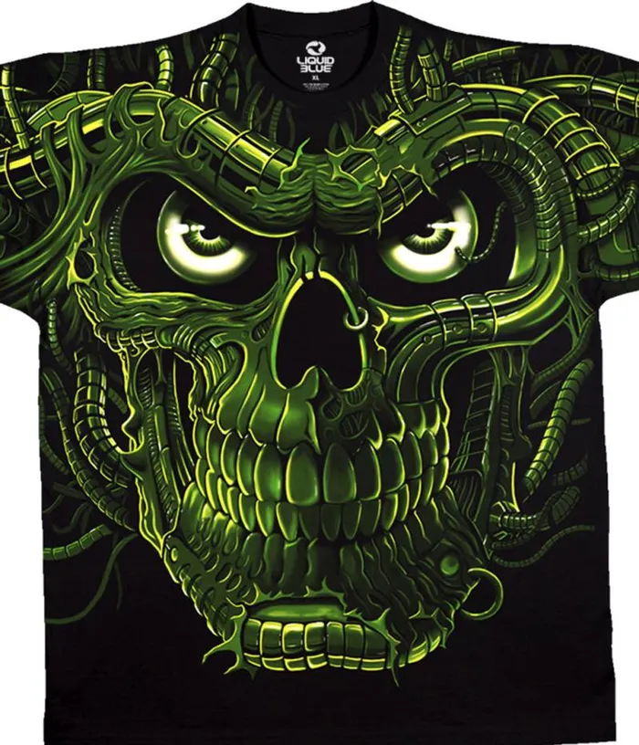 Liquid Blue TShirt Men Terminator Skull Black TShirt