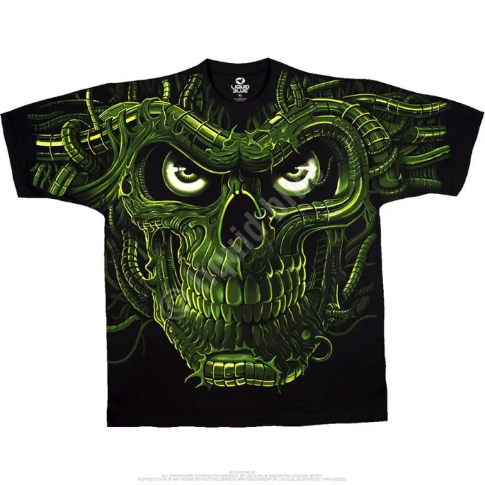 Liquid Blue TShirt Men Terminator Skull Black TShirt