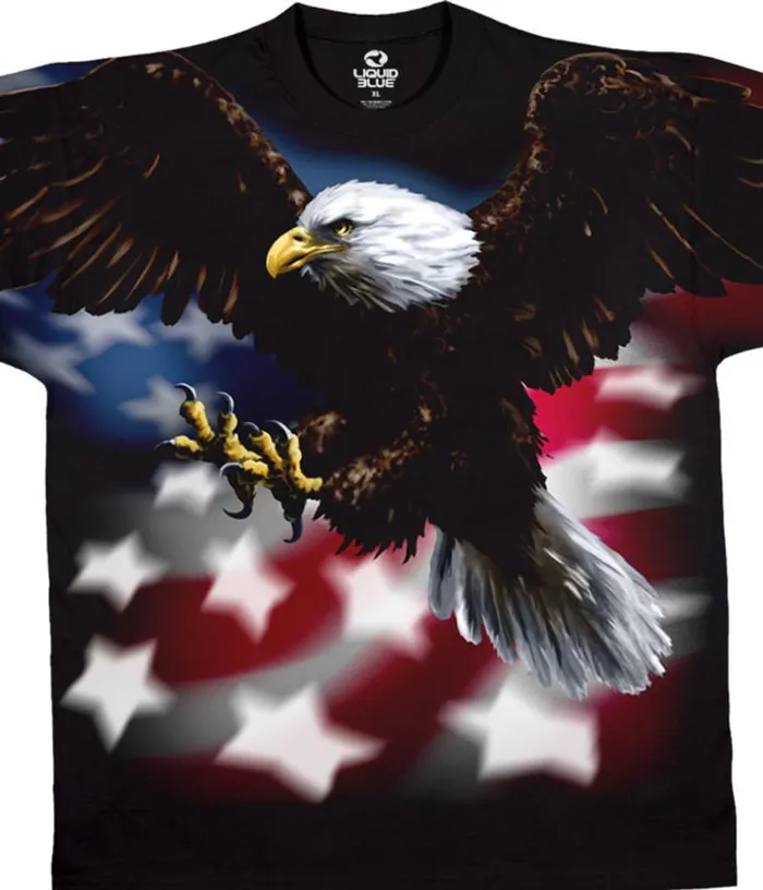 Liquid Blue TShirt Men Vintage Eagle Black TShirt