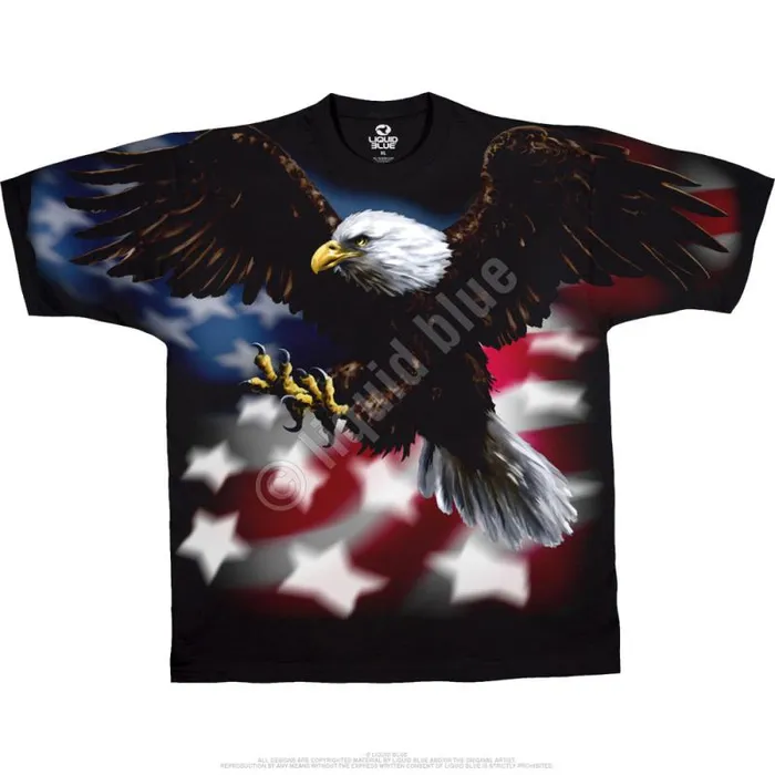 Liquid Blue TShirt Men Vintage Eagle Black TShirt