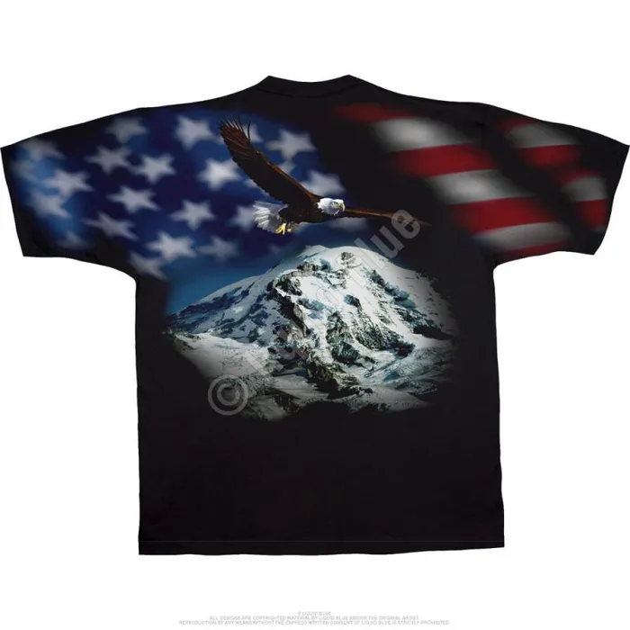 Liquid Blue TShirt Men Vintage Eagle Black TShirt