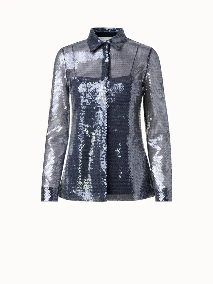 Liquid Sequins Blouse Black Women Akris Blouses