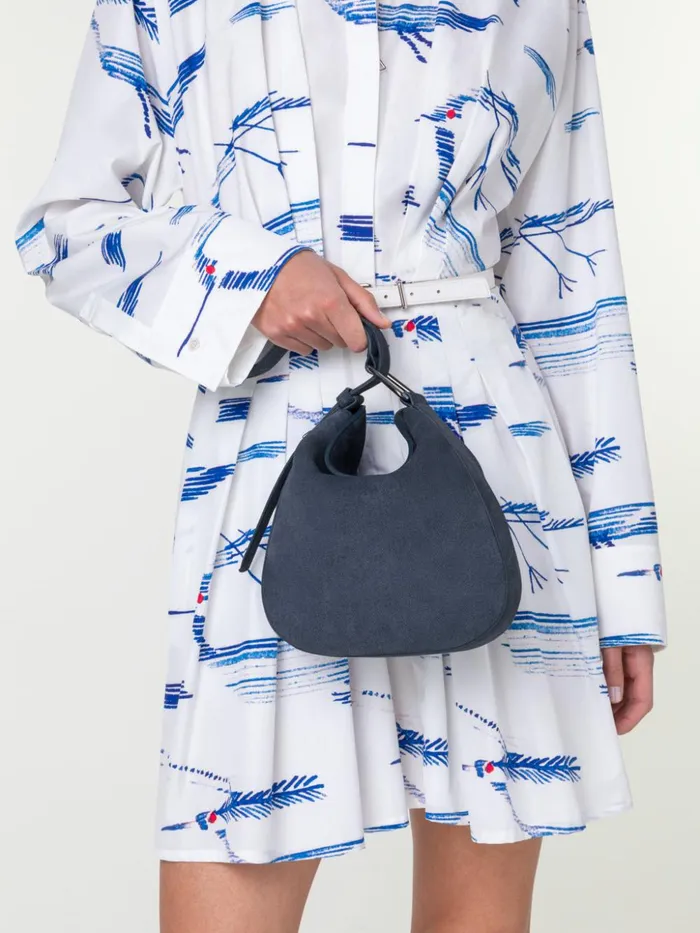 Little Anna Hobo Bag In Suede Leather With Denim Look Indigo Women Akris Shoulder Bags