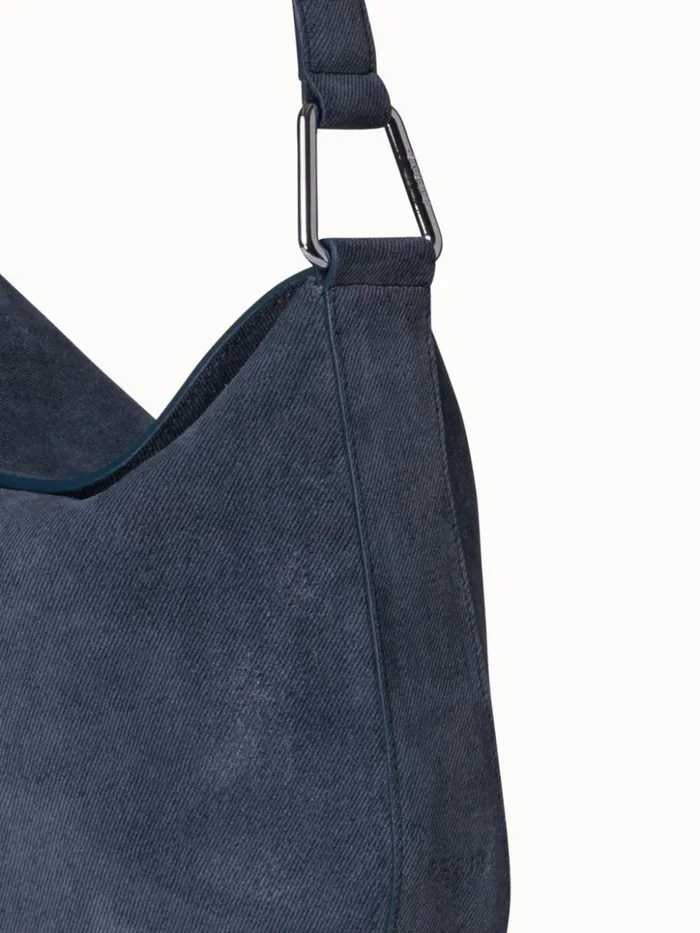 Little Anna Hobo Bag In Suede Leather With Denim Look Indigo Women Akris Shoulder Bags
