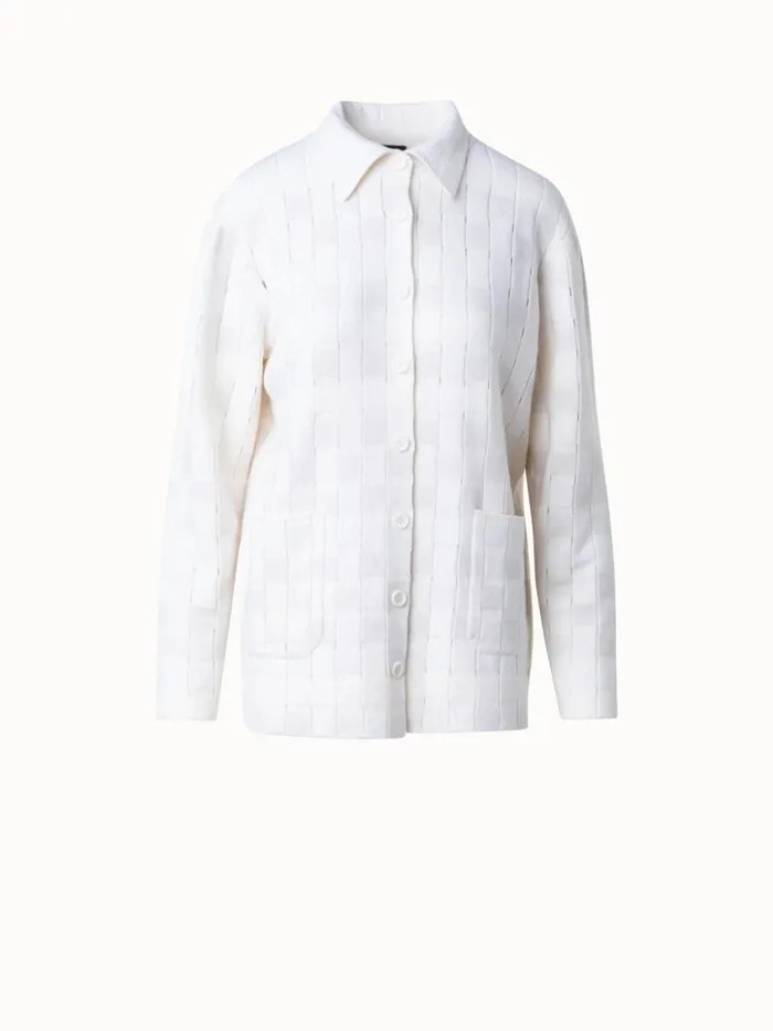 Long Braided Knit Cardigan In Cashmere Blend Ecrugreige Women Akris Cashmere