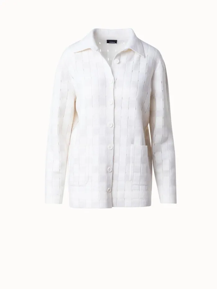 Long Braided Knit Cardigan In Cashmere Blend Ecrugreige Women Akris Cashmere