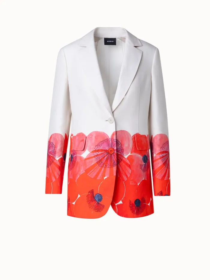 Long Cotton Silk DoubleFace Jacket With Poppy Print Poppygreige Women Akris Jackets