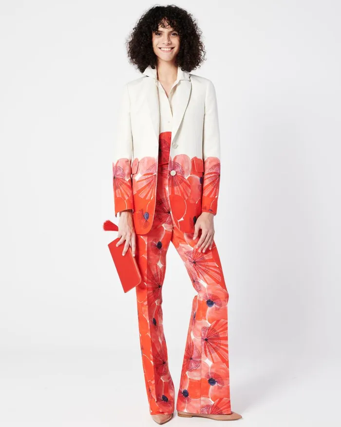 Long Cotton Silk DoubleFace Jacket With Poppy Print Poppygreige Women Akris Jackets