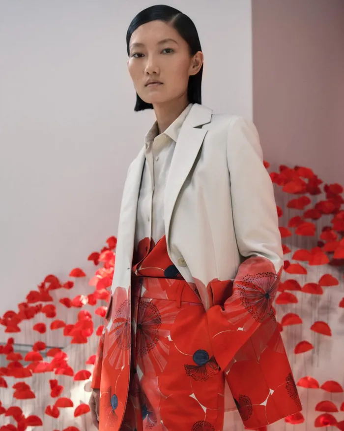 Long Cotton Silk DoubleFace Jacket With Poppy Print Poppygreige Women Akris Jackets