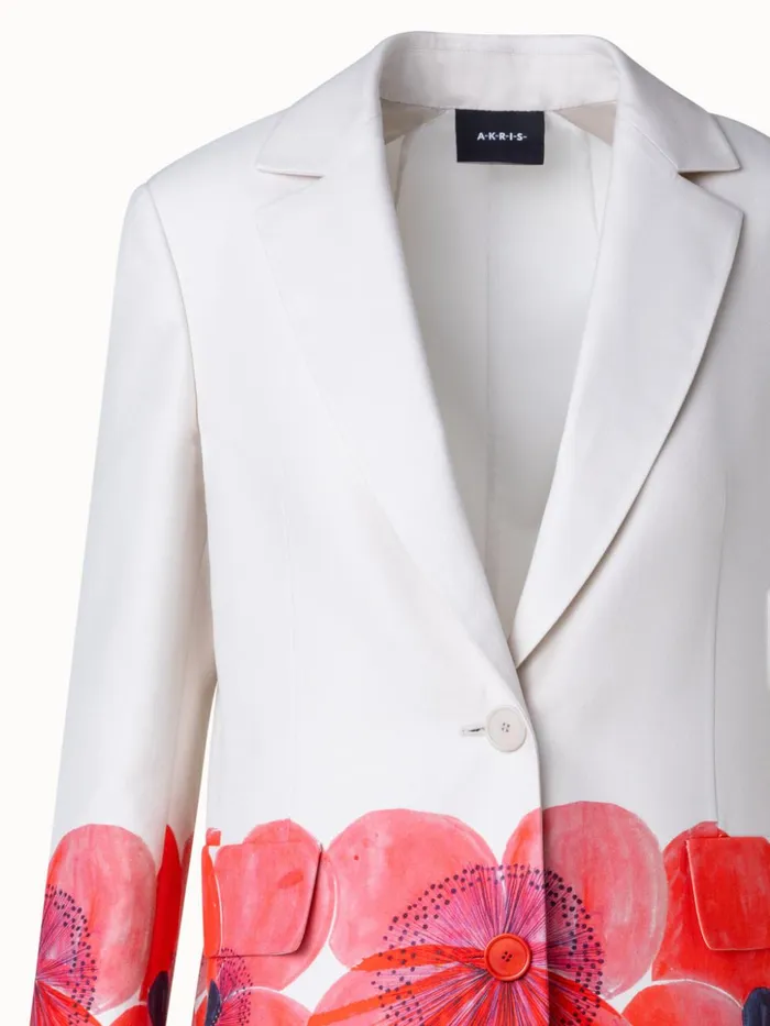 Long Cotton Silk DoubleFace Jacket With Poppy Print Poppygreige Women Akris Jackets