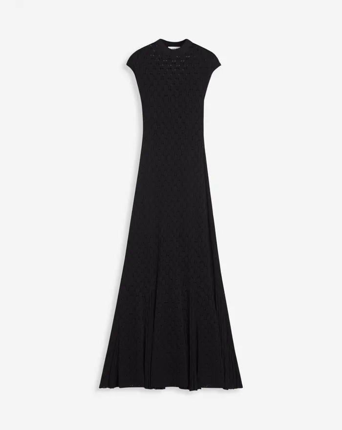 Long Dress In Lace Effect Knit Black Women Lanvin Dresses