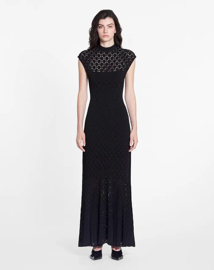Long Dress In Lace Effect Knit Black Women Lanvin Dresses