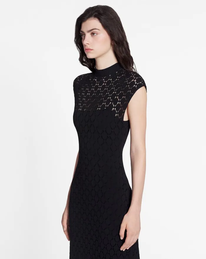 Long Dress In Lace Effect Knit Black Women Lanvin Dresses