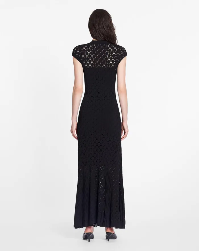 Long Dress In Lace Effect Knit Black Women Lanvin Dresses