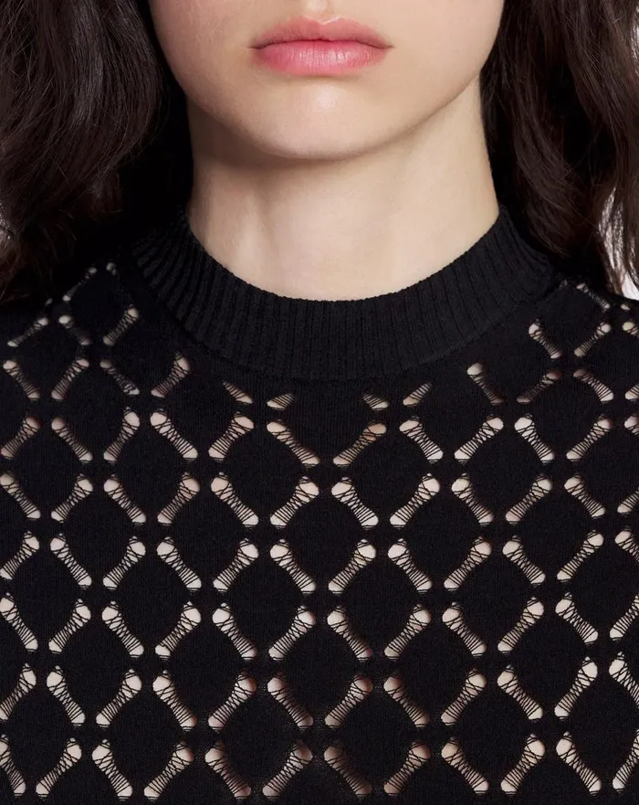 Long Dress In Lace Effect Knit Black Women Lanvin Dresses