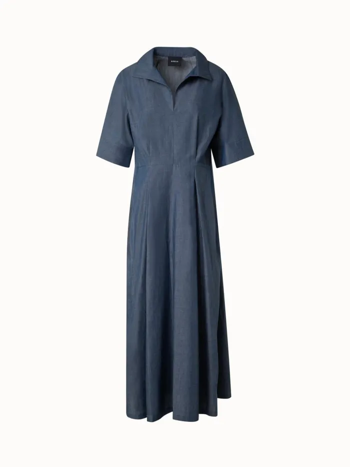 Long Shirt Dress In Sea Island Cotton Navy Denim Women Akris Dresses