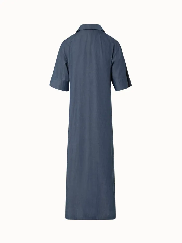Long Shirt Dress In Sea Island Cotton Navy Denim Women Akris Dresses