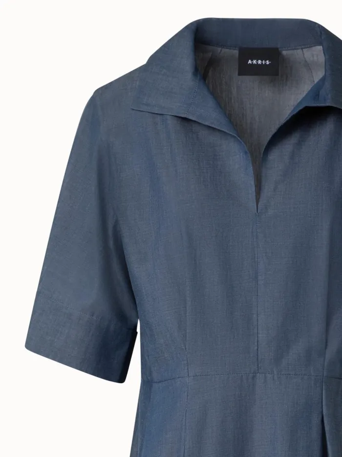 Long Shirt Dress In Sea Island Cotton Navy Denim Women Akris Dresses