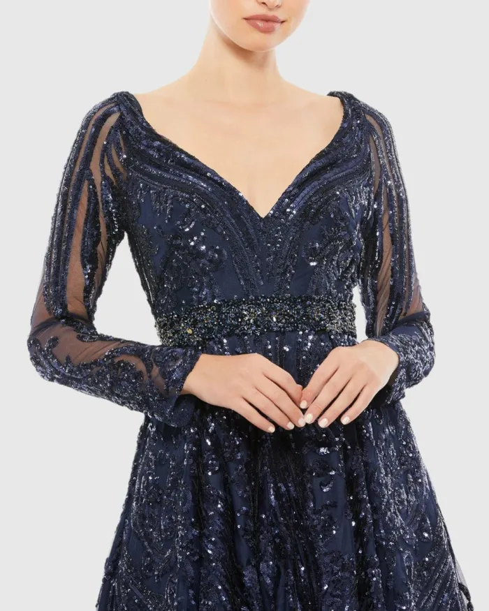 Long Sleeve Embellished Evening Gown Midnight Women Evening Gowns Mac Duggal