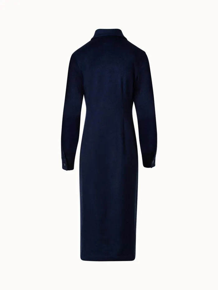 Long Sleeves Cashmere Midi Shirt Dress Navy Women Akris Dresses