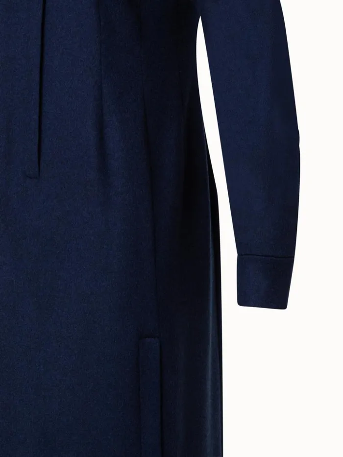 Long Sleeves Cashmere Midi Shirt Dress Navy Women Akris Dresses