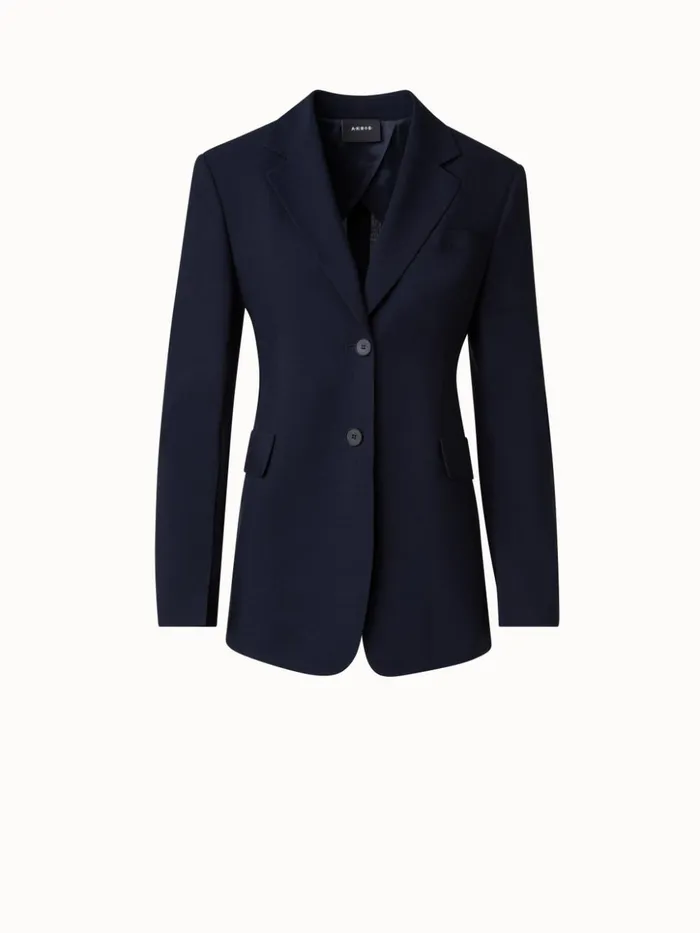 Long Tailored Cool Wool Jacket Navy Women Akris Jackets
