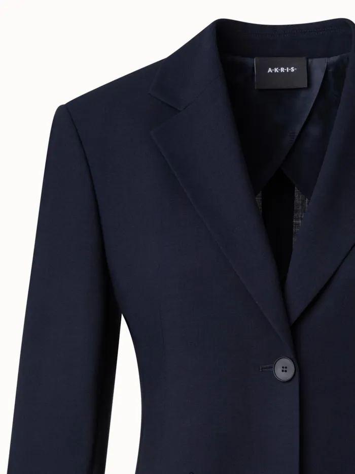 Long Tailored Cool Wool Jacket Navy Women Akris Jackets