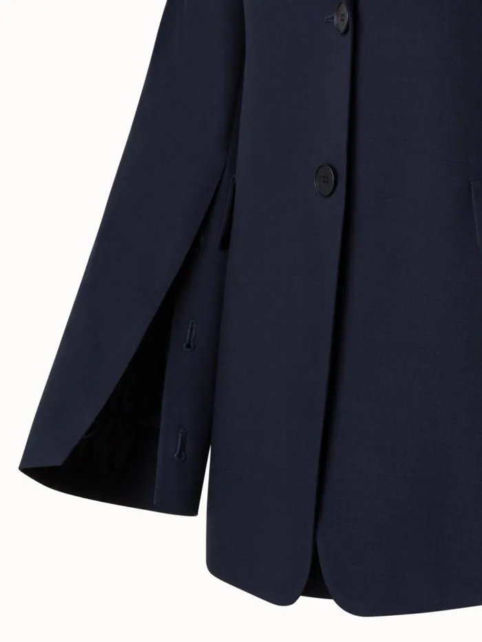 Long Tailored Cool Wool Jacket Navy Women Akris Jackets