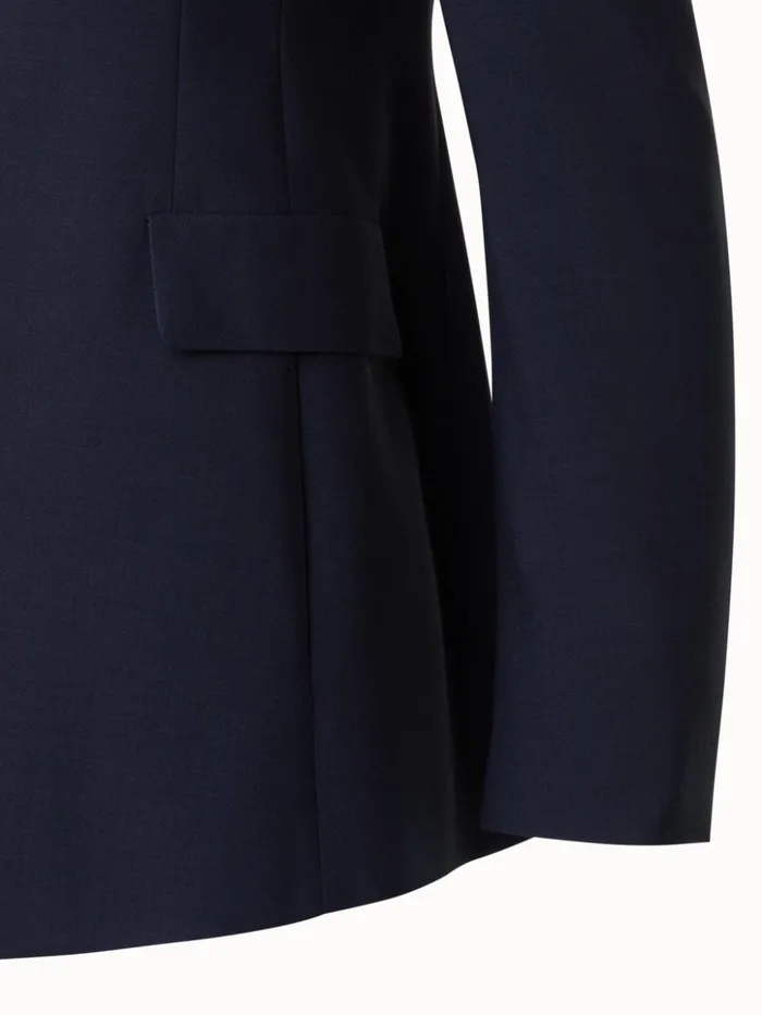 Long Tailored Cool Wool Jacket Navy Women Akris Jackets