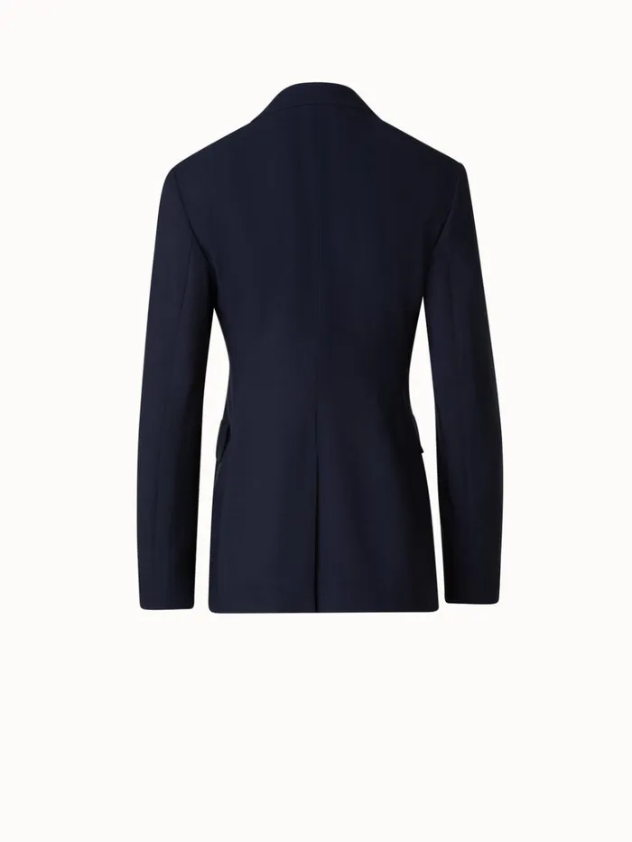 Long Tailored Cool Wool Jacket Navy Women Akris Jackets