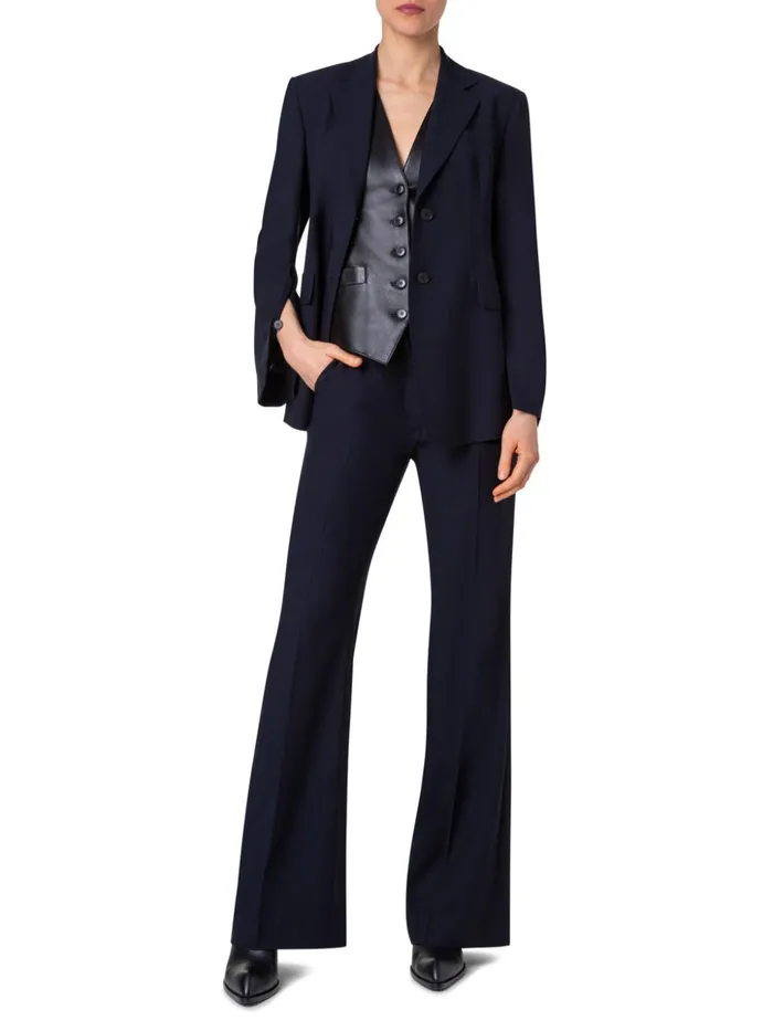 Long Tailored Cool Wool Jacket Navy Women Akris Jackets