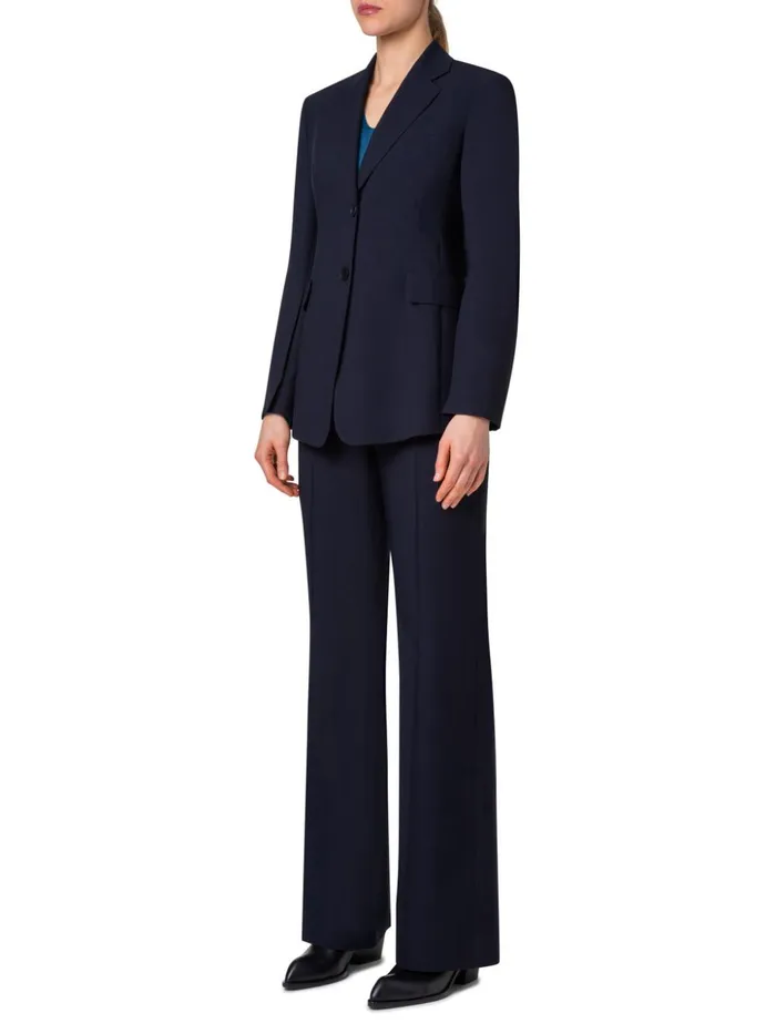 Long Tailored Cool Wool Jacket Navy Women Akris Jackets