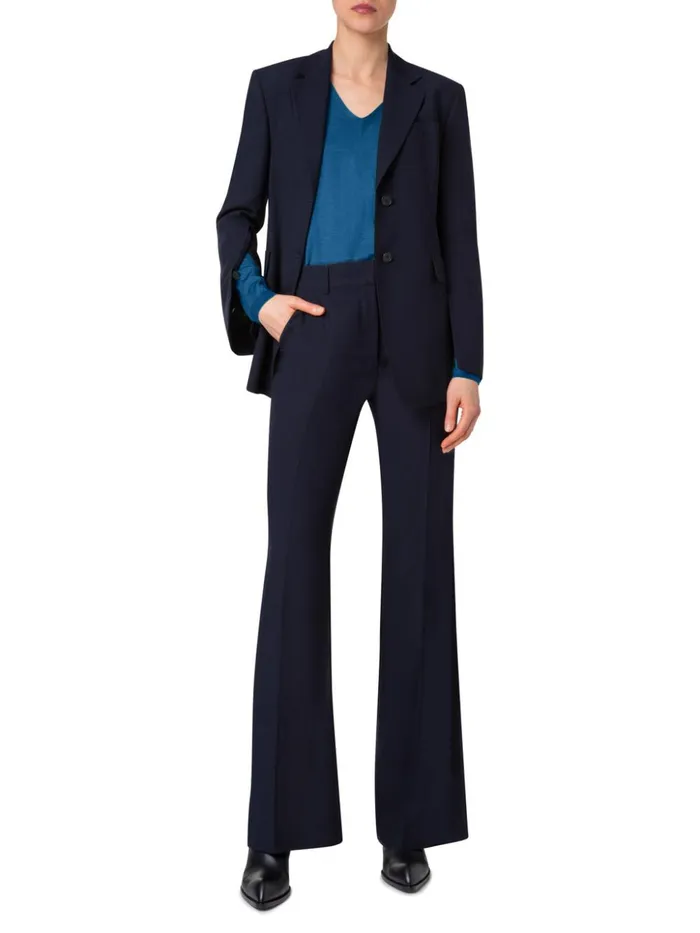 Long Tailored Cool Wool Jacket Navy Women Akris Jackets