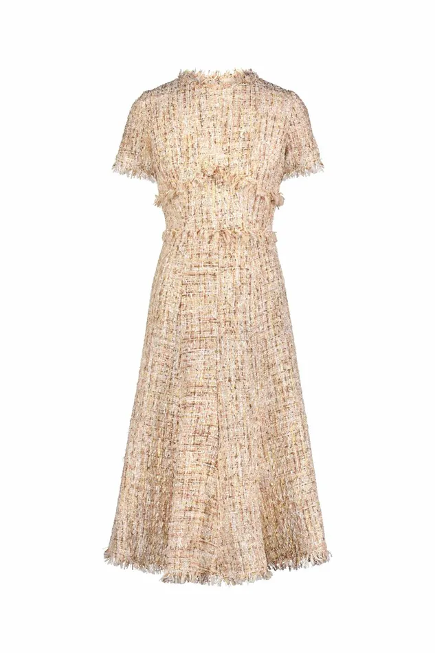 Mac Duggal Boucle Short Sleeve A Line Midi Dress Blush Women Every Day Dresses