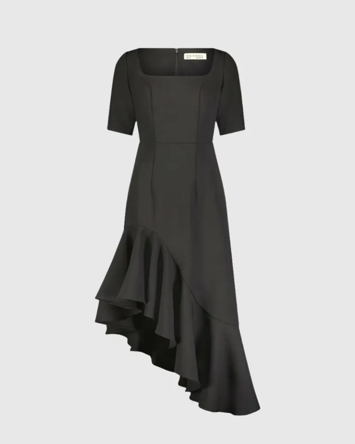 Mac Duggal Crepe 34 Sleeve Asymmetrical Hem Dress Black Women Every Day Dresses