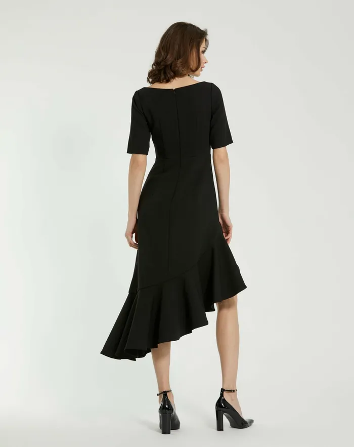 Mac Duggal Crepe 34 Sleeve Asymmetrical Hem Dress Black Women Every Day Dresses