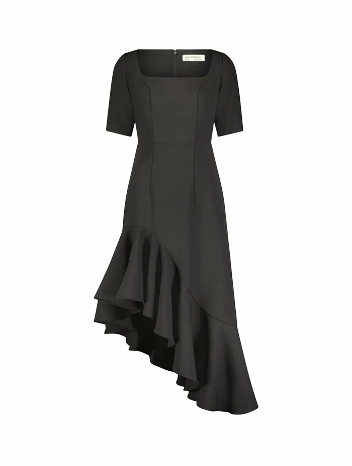 Mac Duggal Crepe 34 Sleeve Asymmetrical Hem Dress Black Women Every Day Dresses
