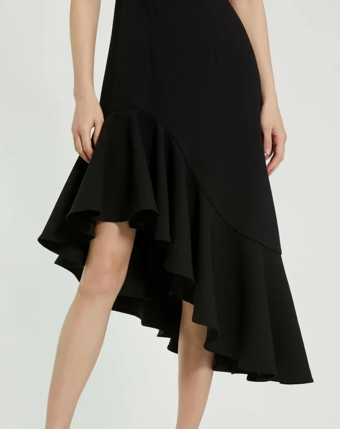 Mac Duggal Crepe 34 Sleeve Asymmetrical Hem Dress Black Women Every Day Dresses