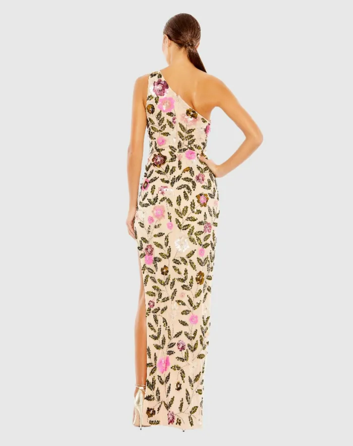 Mac Duggal Evening Gowns Women Floral Sequined One Shoulder Column Gown Nude Multi Mac Duggal Evening Gowns Women Floral Sequined One Shoulder Column Gown Nude Multi