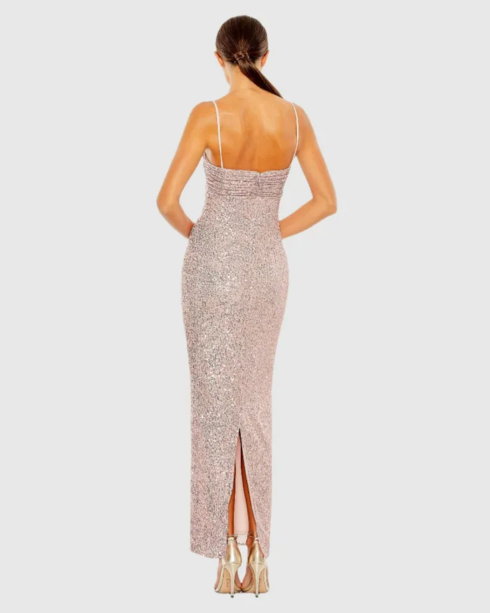 Mac Duggal Sequined Strapless Faux Bow Column Gown Rose Pink Women Evening Gowns Mac Duggal Sequined Strapless Faux Bow Column Gown Rose Pink Women Evening Gowns