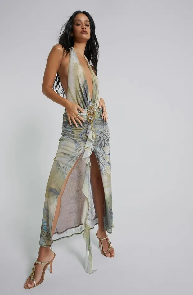 Maxi Dresses Women Jaded London Cindy Plunge Maxi Dress In Green