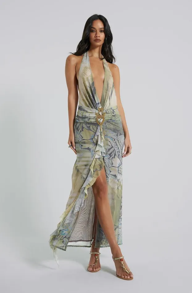 Maxi Dresses Women Jaded London Cindy Plunge Maxi Dress In Green