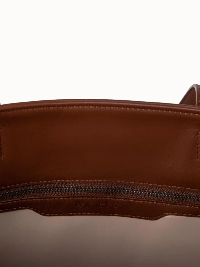 Medium Ai Shoulder Bag In Horsehair Fabric Caramel Women Akris Shoulder Bags