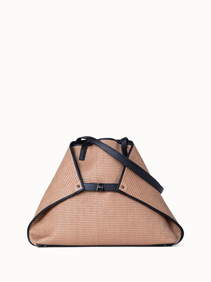 Medium Ai Shoulder Bag In Raffia Camelblack Women Akris Shoulder Bags