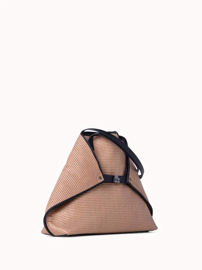Medium Ai Shoulder Bag In Raffia Camelblack Women Akris Shoulder Bags